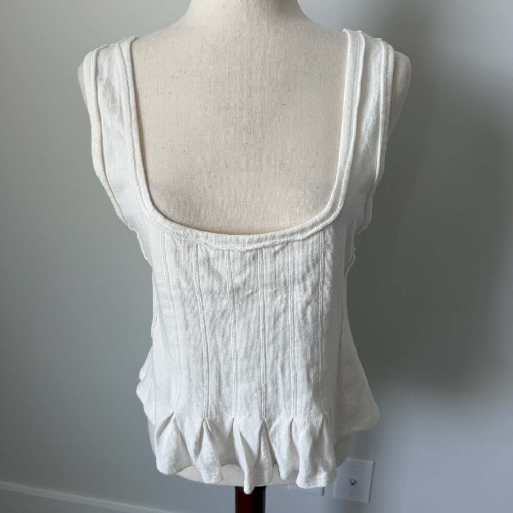 We The Free White Ribbed Corset-Style Peplum Tank Top